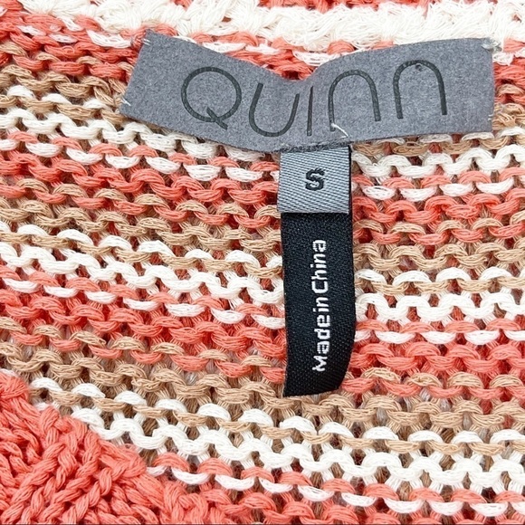 QUINN Open Weave Orange Stripe v-Neck Sweater - Picture 6 of 6